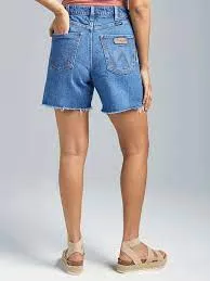 Wrangler 112344957 Womens Retro High Rise Cut-Off Shorts Denim Blue