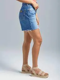 Wrangler 112344957 Womens Retro High Rise Cut-Off Shorts Denim Blue